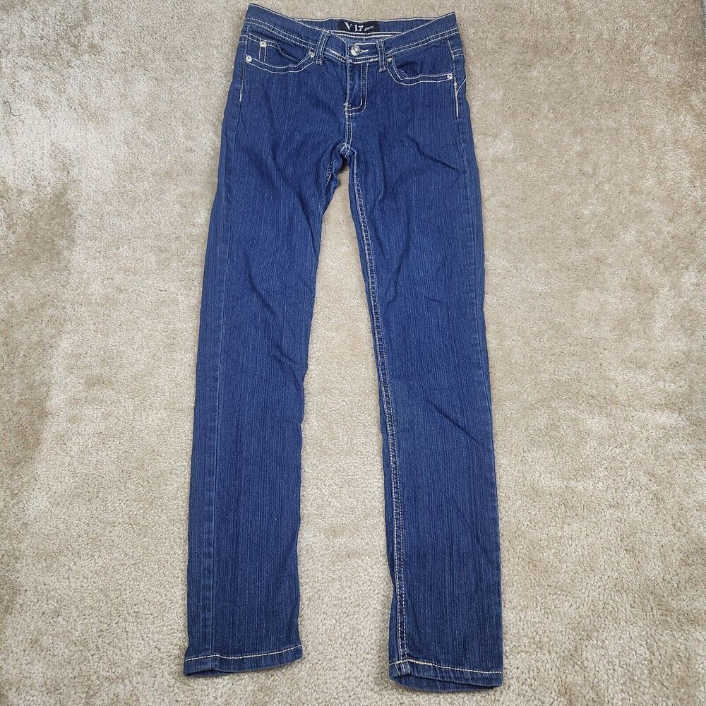 V17 Women's Size 3 4 Blue Skinny Dark Wash Cotton Blend Stretch Denim Jeans A697
